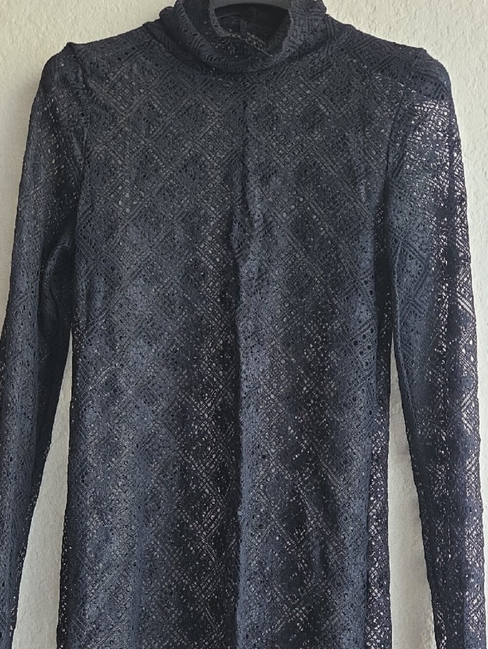 Free People Black Lace Long-Sleeve Neck Top